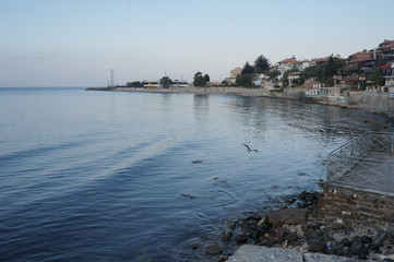 Bulgaria, Nessebar early in the morning at dawn, an ancient city on the Black Sea coast of Bulgaria.