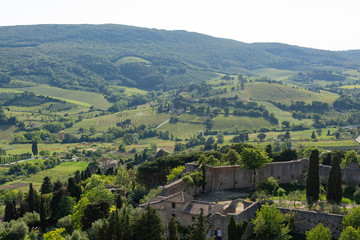 Fototapeta premium Tuscany, Iltaly - May 28, 2015:.View from a tower over San Gimignano