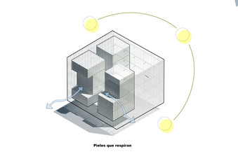 Esquema, representacion, arquitectura, edificio, croquis axonometrica volumetria