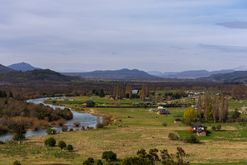 Lanscape view of green valley of Cholila, Chubut, Patagonia, Argentina