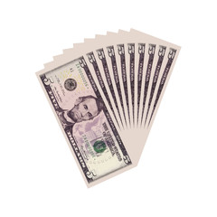 Fan of 5 dollars banknotes. Money currency, finance pay salary vector illustration	