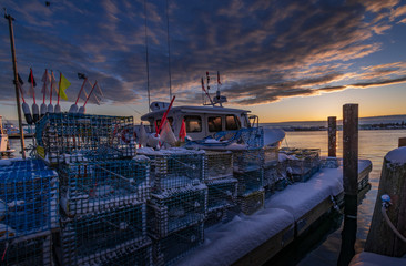 Lobster boat sunrise in Portland, Maine.