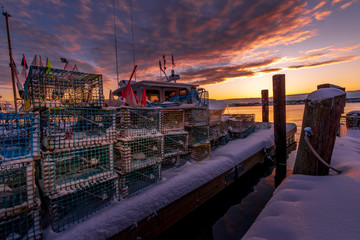 Lobster boat sunrise in Portland, Maine.