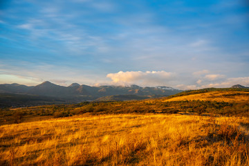 Landscape on the hill at the sunset