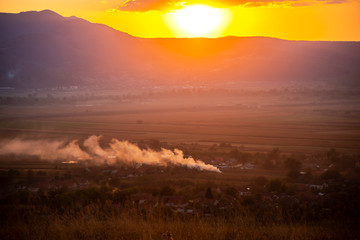 Landscape on the hill at the sunset