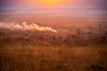 Landscape on the hill at the sunset