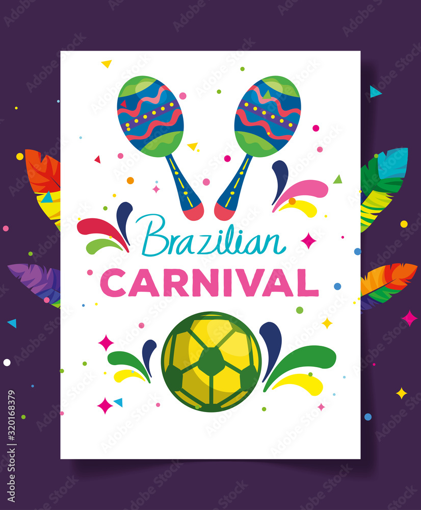 Wall mural poster of brazilian carnival with maracas and soccer ball