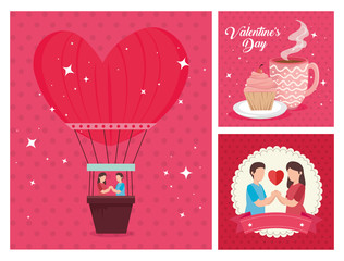 set of happy valentines day cards with decoration