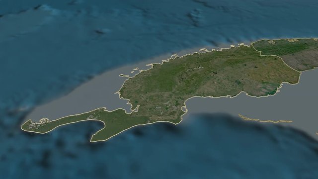 Pinar del R&iacute;o, province with its capital, zoomed and extruded on the satellite map of Cuba in the conformal Stereographic projection. Animation 3D