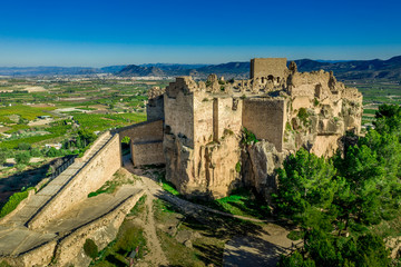 Fototapeta na wymiar Aerial view of historic Montesa castle, Gothic castle ruin in Valencia province Spain