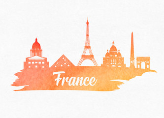 France Landmark Global Travel And Journey watercolor background. Vector Design Template.used for your advertisement, book, banner, template, travel business or presentation.
