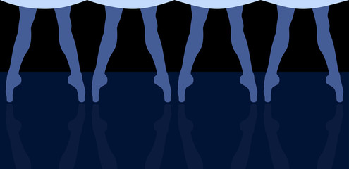 Vector illustration of female legs from ballet in black and blue background
