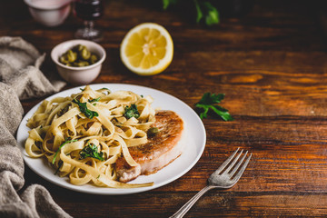 Pork chop steak with pasta