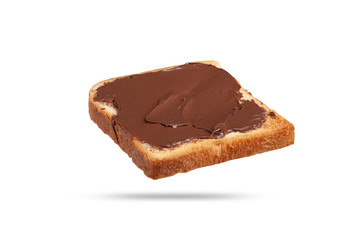  one slice of fresh toast bread with buttered peanut butter. isolated on white background