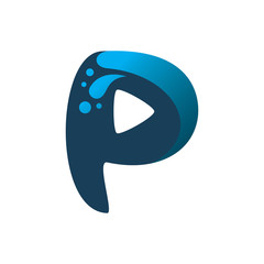 blue letter p play logo design