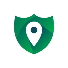 green color pin shield logo design