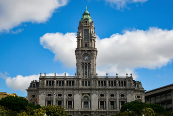 The City Hall rests at the top of Avenida dos Aliados in Porto, Portugal.