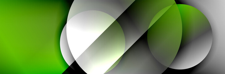 Dynamic trendy geometrical abstract background. Circles, round shapes 3d shadow effects and fluid gradients. Modern overlapping round forms