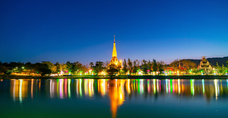Fototapeta na wymiar Wat Chalong temple in Phuket island Beautiful light and reflex in the water.