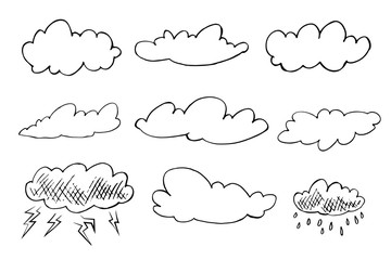 Vector set of hand-drawn clouds