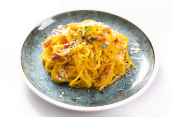 Delicious carbonara pasta close up