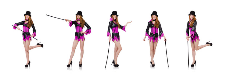 Girl in purple masquerade isolated on white