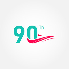 90th Ribbon Anniversary Flat Numbers For Celebrate Moment