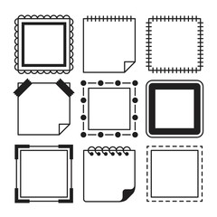 Collection of simple square frame and memo logo with different shapes. Designed in black over white background. Premium vector