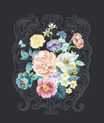 Watercolor flowers set,Floral background for fashion prints. Design for textile, wallpapers, wrapping, paper. Spring flowery texture