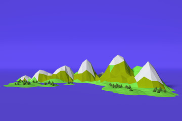 Low poly landscape nature mountains 3d rendering