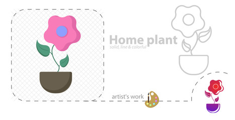 home plant vector flat illustration, solid, line icon