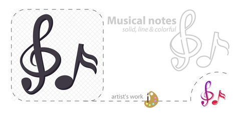 musical note vector flat illustration, solid, line icon