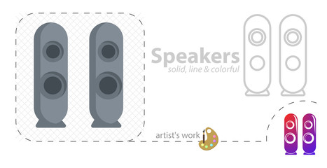 stereo speakers vector flat illustration, solid, line icon