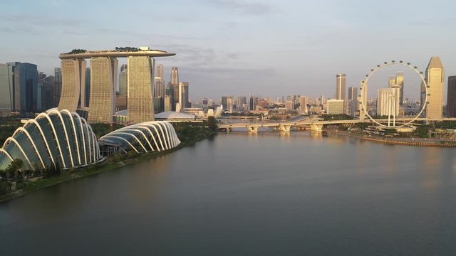 Marina Bay, Singapore Dec 24/2019 4k aerial video of Garden by the bay during early monring
