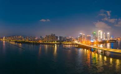 Night view of CBD on the North Bank of Min River, Fujian Province, China