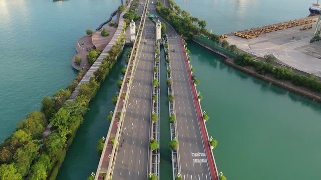 Dec 25/2019 A 4k aerial video of Sentosa Gateway and sentosa walk early morning