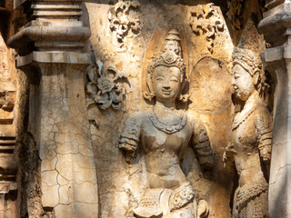 Ancient stucco patterns ,Wat Chet Yot temple,B.E. 1998 King Tilokaraj The 9th King of the Mangrai Dynasty built of laterite decorated with stucco designs. Is a Bodh Gaya pagoda India.