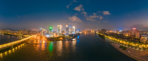 Fototapeta na wymiar Night view of CBD on the North Bank of Min River, Fujian Province, China