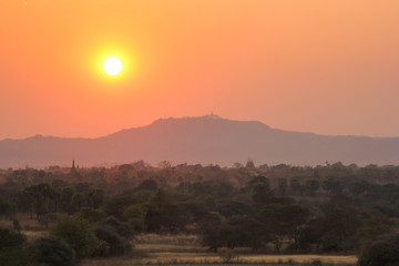 Beautiful sunset  in the Bagan Valley, Myanmar
