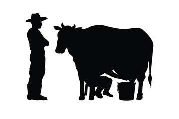Farmer with cow silhouette vector