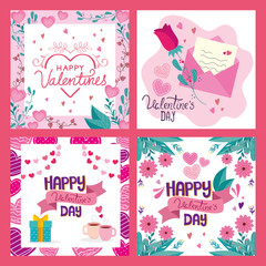 Fototapeta na wymiar set cards of happy valentines day with decoration
