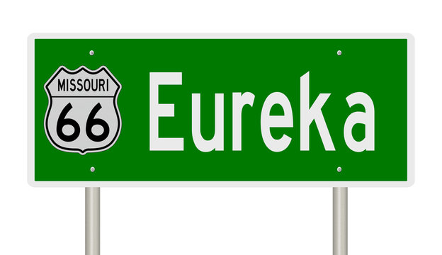 Rendering Of A Green 3d Highway Sign For Eureka Missouri On Route 66