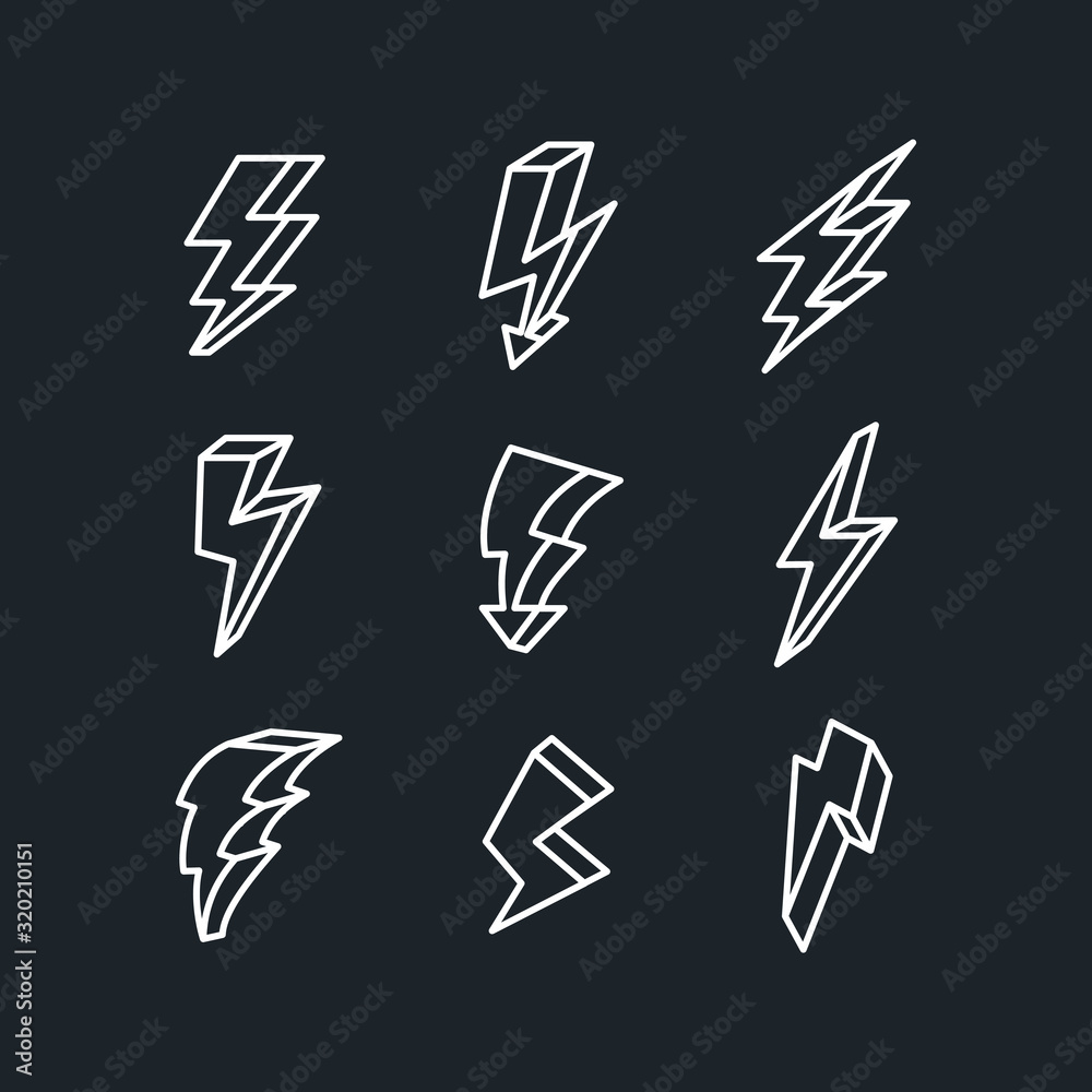 Aufkleber set lightning bolt. thunderbolt icon template color editable. lightning strike symbol vector sign is