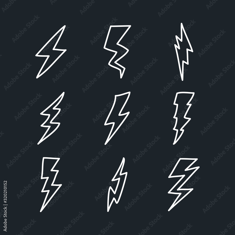 Leinwandbilder set lightning bolt. thunderbolt icon template color editable. lightning strike symbol vector sign is