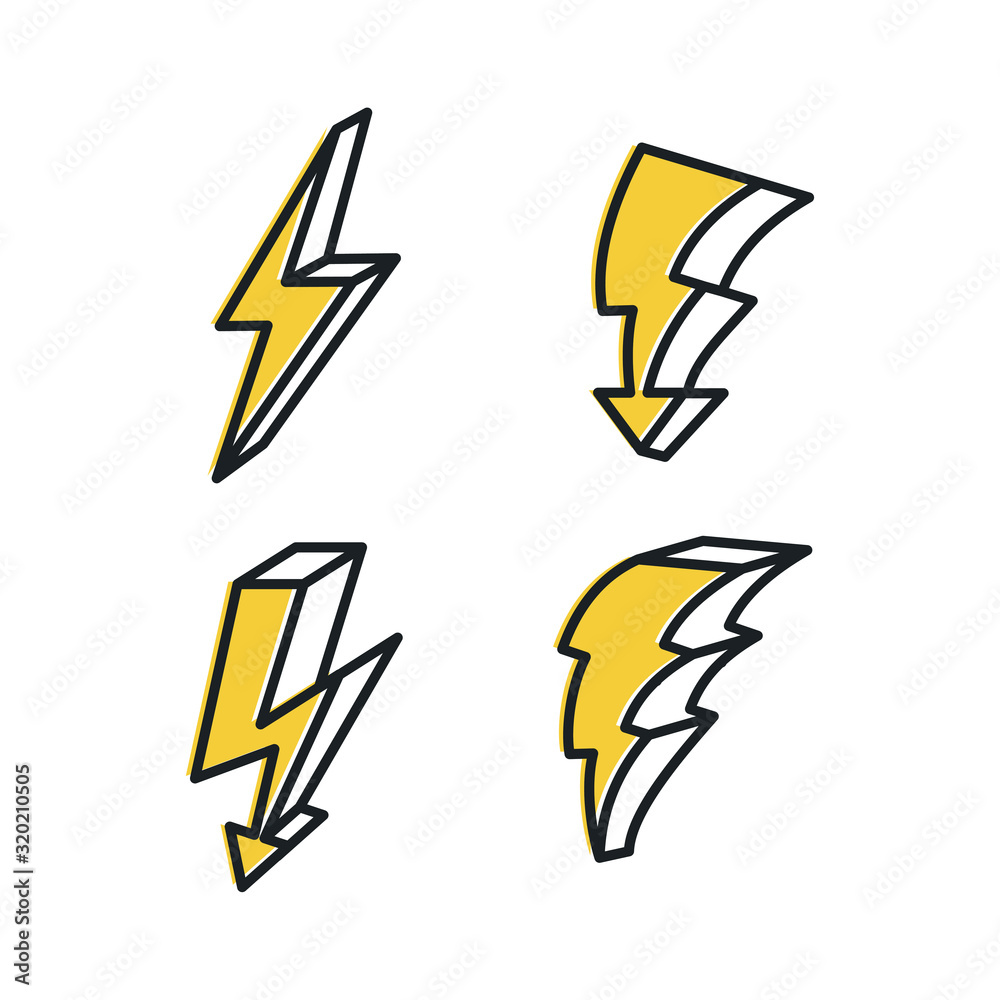 Poster Set Lightning bolt. Thunderbolt icon template color editable. lightning strike symbol vector sign isolated on white background illustration for graphic and web design.
