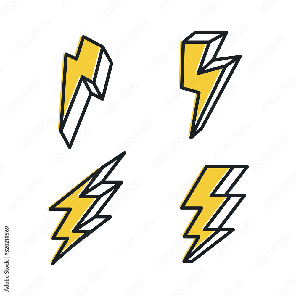 Poster Set Lightning bolt. Thunderbolt icon template color editable. lightning strike symbol vector sign isolated on white background illustration for graphic and web design.