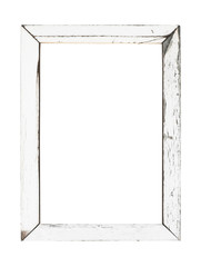vintage wood picture frame in white paint, weathered. object isolated with clipping path on white background.