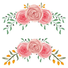 Watercolor hand painted rose floral arrangement set