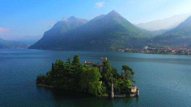 Aerial view, Loreto island, Lake Iseo, Italy