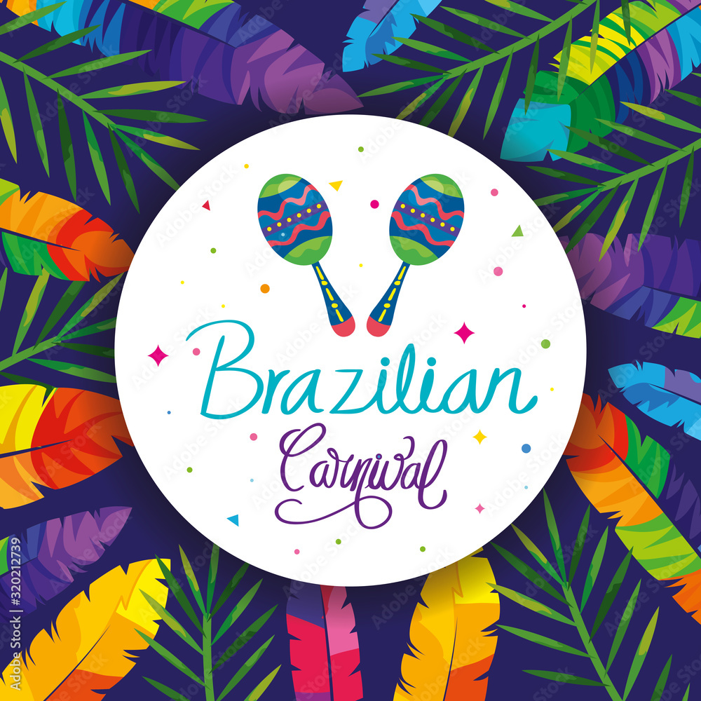 Canvas Prints poster of brazilian carnival with maracas and decoration